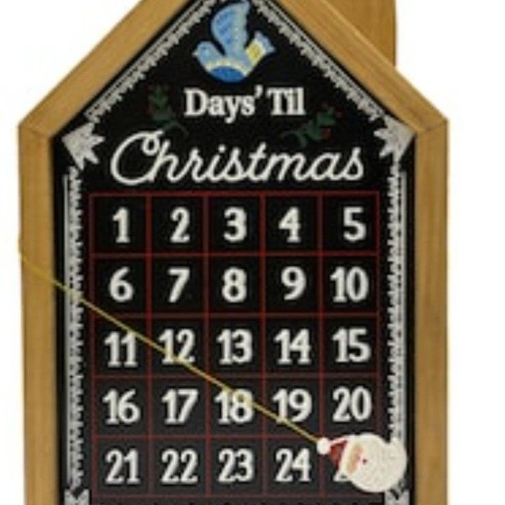 Calander countdown to Christmas house frame wood Santa bird Xmas holiday black